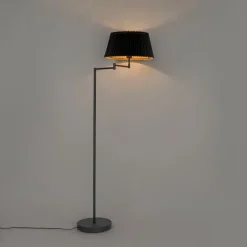 Vloerlamp zwart met zwart plisse kap en verstelbare arm - Ladas Deluxe