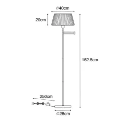 Vloerlamp zwart met zwart plisse kap en verstelbare arm - Ladas Deluxe