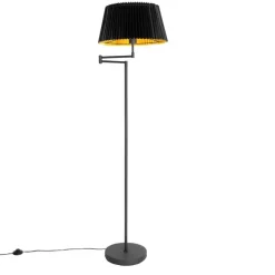 Vloerlamp zwart met zwart plisse kap en verstelbare arm - Ladas Deluxe