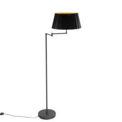 Vloerlamp zwart met zwart plisse kap en verstelbare arm - Ladas Deluxe