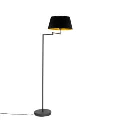 Vloerlamp zwart met zwart plisse kap en verstelbare arm - Ladas Deluxe