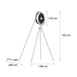 Vloerventilator tripod zwart incl. LED 3-staps dimbaar verstelbaar - Marleen