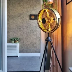 Vloerventilator zwart met goud4-lichts dimbaar - Kim