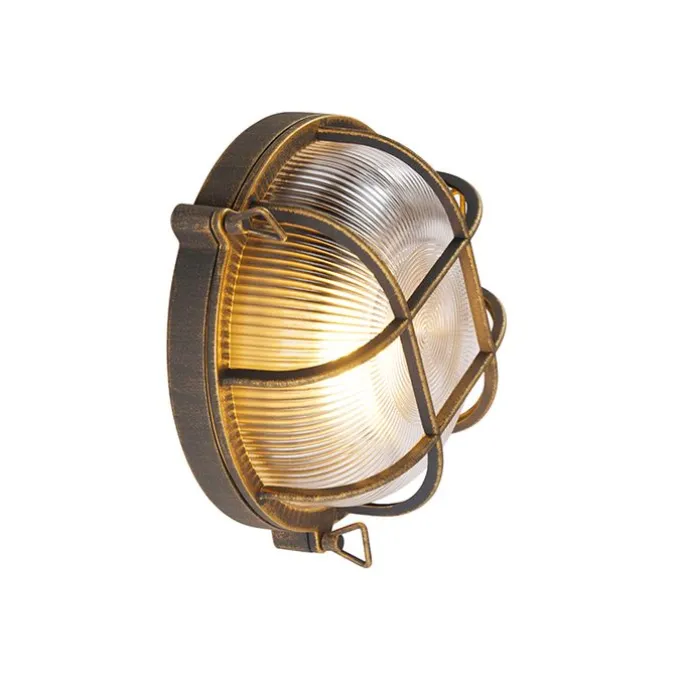 Wand- en plafondlamp goud/messing rond IP44 - Noutica