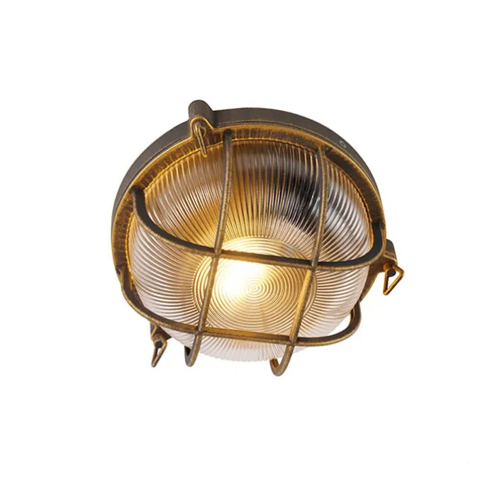 Wand- en plafondlamp goud/messing rond IP44 - Noutica