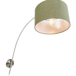 Wandbooglamp staal met kap groen 35/35/20 verstelbaar