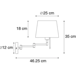 Wandlamp brons met witte kap en verstelbare arm - Ladas Deluxe