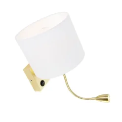 Wandlamp goud met USB en kap wit 18 cm - Brescia Combi