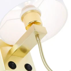 Wandlamp goud met USB en kap wit 18 cm - Brescia Combi