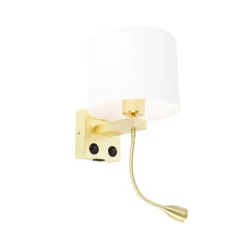 Wandlamp goud met USB en kap wit 18 cm - Brescia Combi
