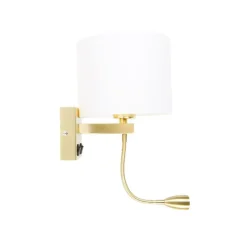 Wandlamp goud met USB en kap wit 18 cm - Brescia Combi