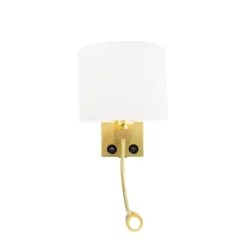 Wandlamp goud met USB en kap wit 18 cm - Brescia Combi