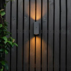 Wandlamp grijs 2-lichts IP44 met schemersensor - Baleno