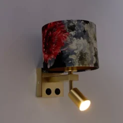 Wandlamp messing met leeslamp en kap 18 cm bloemen - Brescia