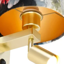 Wandlamp messing met leeslamp en kap 18 cm bloemen - Brescia