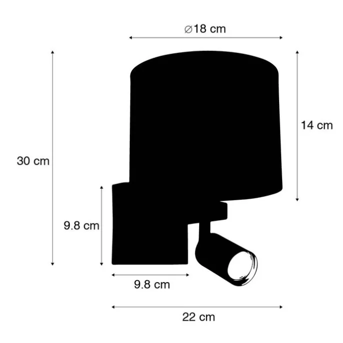 Wandlamp messing met leeslamp en kap 18 cm bloemen - Brescia
