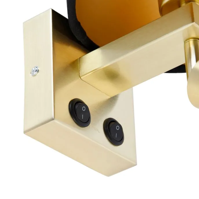 Wandlamp messing met leeslamp en kap 18 cm zwart - Brescia