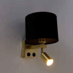 Wandlamp messing met leeslamp en kap 18 cm zwart - Brescia