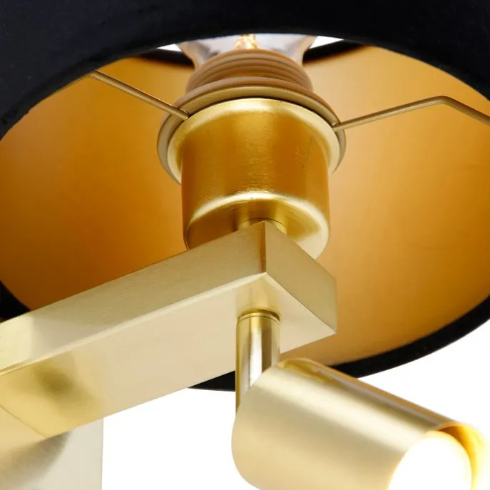 Wandlamp messing met leeslamp en kap 18 cm zwart - Brescia