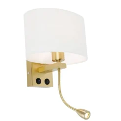 Wandlamp messing met ovale linnen kap wit 25cm - Brescia Combi
