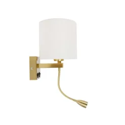Wandlamp messing met ovale linnen kap wit 25cm - Brescia Combi
