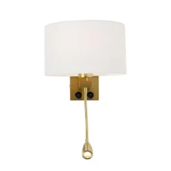 Wandlamp messing met ovale linnen kap wit 25cm - Brescia Combi