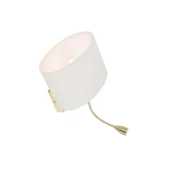 Wandlamp messing met ovale linnen kap wit 25cm - Brescia Combi