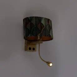 Wandlamp messing met ovale velours kap blad design 25cm - Brescia Combi