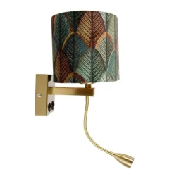 Wandlamp messing met ovale velours kap blad design 25cm - Brescia Combi