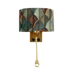 Wandlamp messing met ovale velours kap blad design 25cm - Brescia Combi