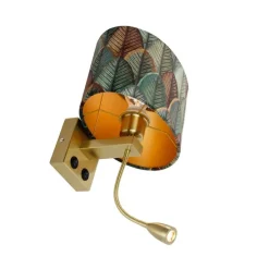 Wandlamp messing met ovale velours kap blad design 25cm - Brescia Combi