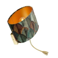 Wandlamp messing met ovale velours kap blad design 25cm - Brescia Combi