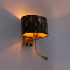 Wandlamp messing met ovale velours kap blad design 25cm - Brescia Combi