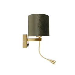 Wandlamp messing met ovale velours kap groen 25cm - Brescia Combi