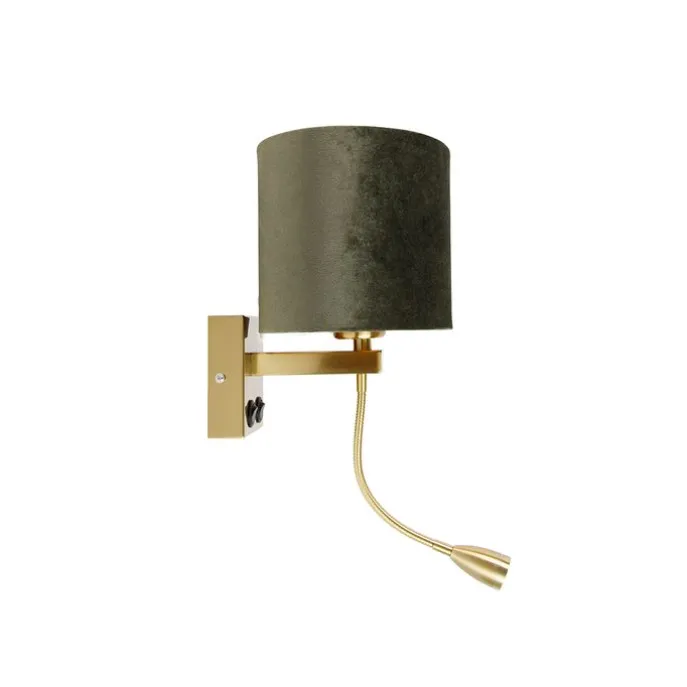 Wandlamp messing met ovale velours kap groen 25cm - Brescia Combi