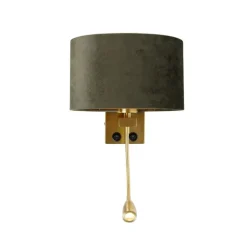 Wandlamp messing met ovale velours kap groen 25cm - Brescia Combi