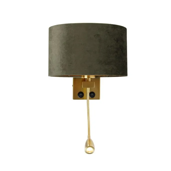 Wandlamp messing met ovale velours kap groen 25cm - Brescia Combi