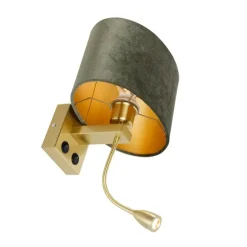 Wandlamp messing met ovale velours kap groen 25cm - Brescia Combi