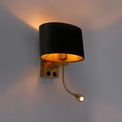 Wandlamp messing met ovale velours kap groen 25cm - Brescia Combi