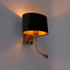 Wandlamp messing met ovale velours kap groen 25cm - Brescia Combi