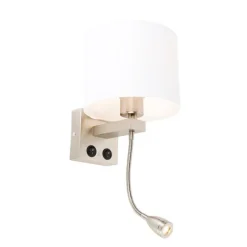 Wandlamp staal met flexarm en kap wit 18 cm - Brescia Combi