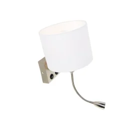 Wandlamp staal met flexarm en kap wit 18 cm - Brescia Combi