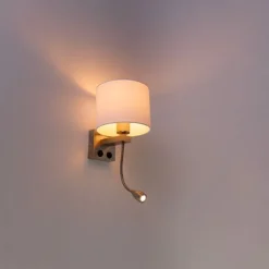 Wandlamp staal met flexarm en kap wit 18 cm - Brescia Combi