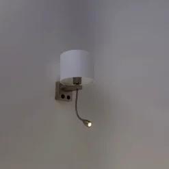 Wandlamp staal met flexarm en kap wit 18 cm - Brescia Combi