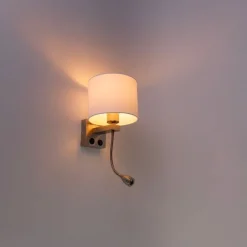 Wandlamp staal met flexarm en kap wit 18 cm - Brescia Combi