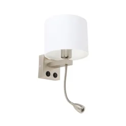 Wandlamp staal met flexarm en kap wit 18 cm - Brescia Combi