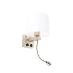 Wandlamp staal met flexarm en kap wit 18 cm - Brescia Combi