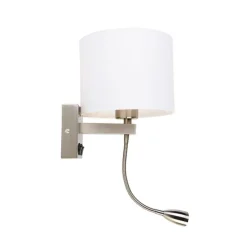 Wandlamp staal met flexarm en kap wit 18 cm - Brescia Combi