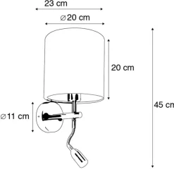 Wandlamp staal met leeslamp en kap velours 20/20/20 blauw