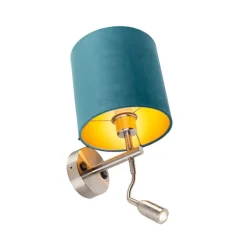 Wandlamp staal met leeslamp en kap velours 20/20/20 blauw